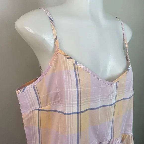 Old Navy Top Large Lilac Plaid Peplum Tank Lightweight Cotton Women's NWT - Picture 3 of 13